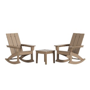WestinTrends 3 Piece Set Outdoor Modern Rocking Chairs with Square Side Table - 1 of 4