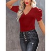 Clearlove Puff Short Sleeve Sweater for Women Tops 2025 Knit V Neck Shirt Blouses - 2 of 4