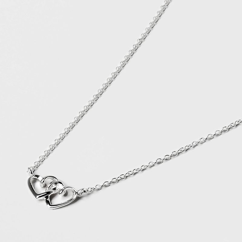 Sterling Silver Linked Double Open Heart Station Necklace - Silver, 5 of 6