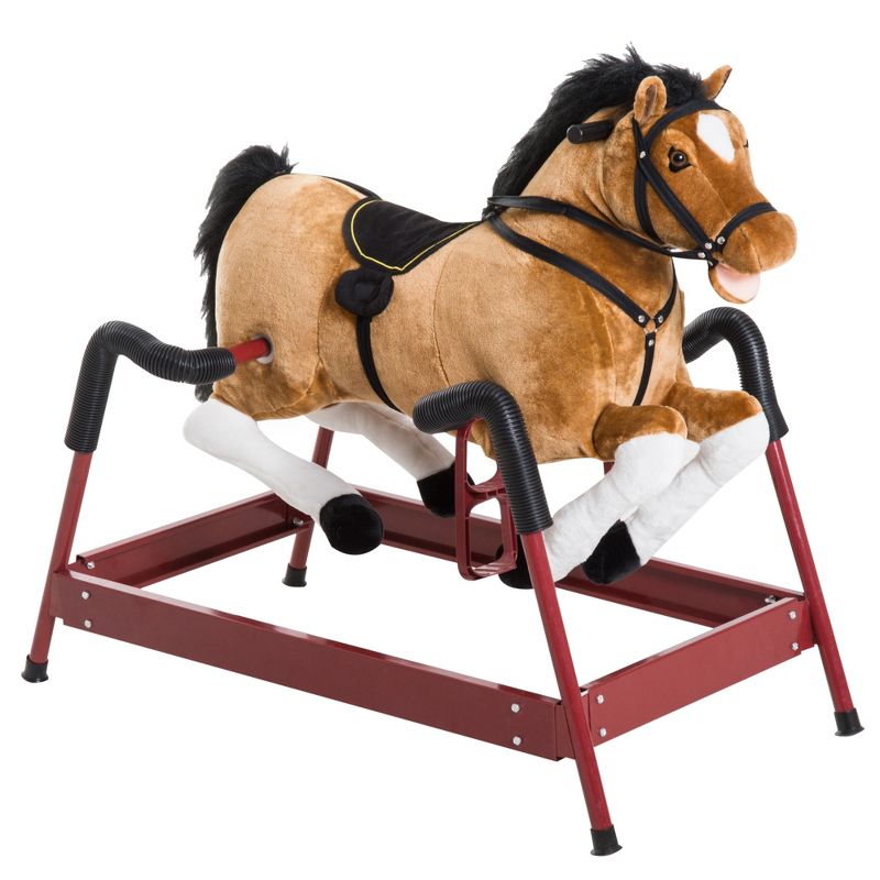 Qaba Durable Kids Plush Spring Style Horse Bouncing Rocker Toy With Realistic Sounds, 1 of 10