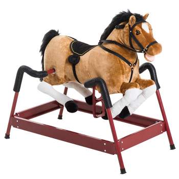 Qaba Durable Kids Plush Spring Style Horse Bouncing Rocker Toy With Realistic Sounds