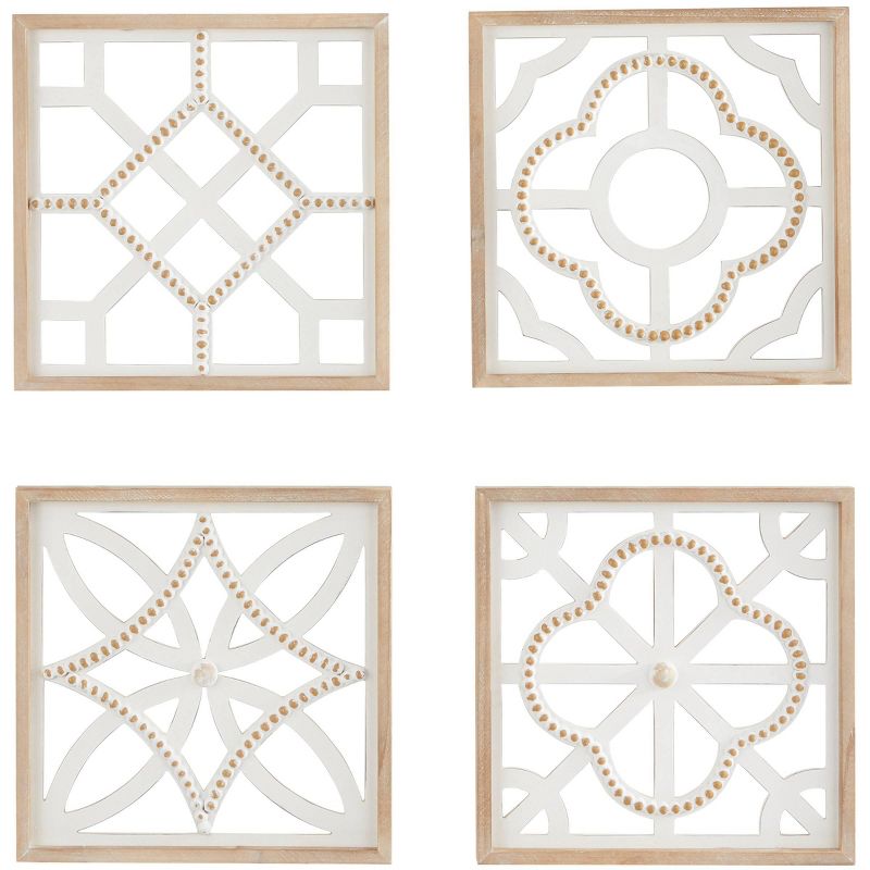 Set of 4 Wood Geometric Beaded Wall Decors White - Olivia &#38; May, 5 of 6