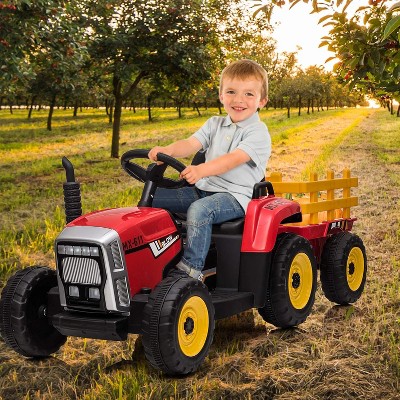12V Kids Ride On Tractor with Trailer & Remote Control | 25/35W Electric Toy with EVA Wheels for Ages 3-6