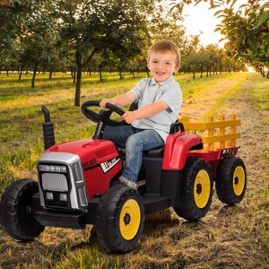 12V Kids Ride On Tractor with Trailer & Remote Control | 25/35W Electric Toy with EVA Wheels for Ages 3-6 - 1 of 4