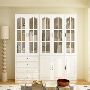 Famapy Elegant Pantry  Multifunctional Tempered Modular Glass Cabinet White - 1 of 4