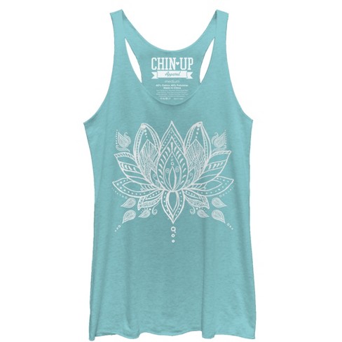 Women's Chin Up Henna Lotus Flower Racerback Tank Top - Tahiti Blue - X ...