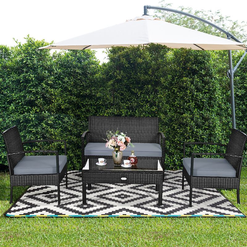 Costway 4PCS Outdoor Patio Rattan Furniture Set Cushioned Sofa Coffee Table Garden Deck, 4 of 13