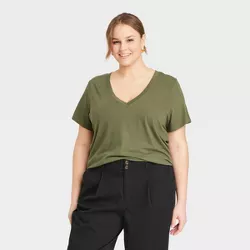 Women's Plus Size Short Sleeve V-Neck T-Shirt - A New Day™ Dark Green 4X