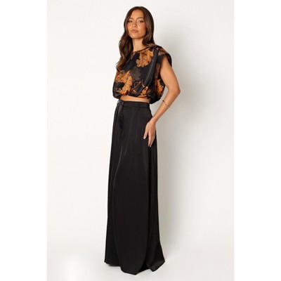 Black and Orange Floral Polyester Two-Piece Set