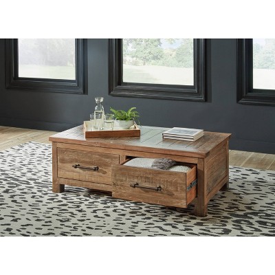 Randale 52" Brown Wood Coffee Table with Storage Drawers
