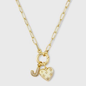 14K Gold Dipped Cubic Zirconia Puffy Heart Charm Initial Necklace - A New Day™ Gold - 1 of 4