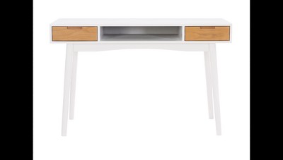 Perry White and Natural Wood Computer Desk with Drawers