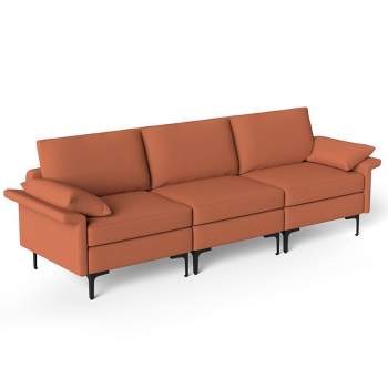 Costway Modern Modular Fabric 3-Seat Sofa Couch Living Room Furniture w/ Metal Legs Red\Green