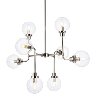Hanson 8-Light Polished Nickel Pendant with Clear Glass Shades
