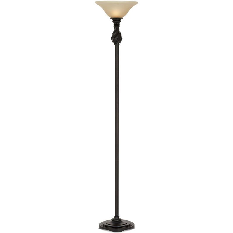 Regency Hill Traditional Torchiere Floor Lamp 70" Tall Hand Applied Black Bronze Swirl Font Amber Glass Shade for Living Room Uplight, 5 of 10