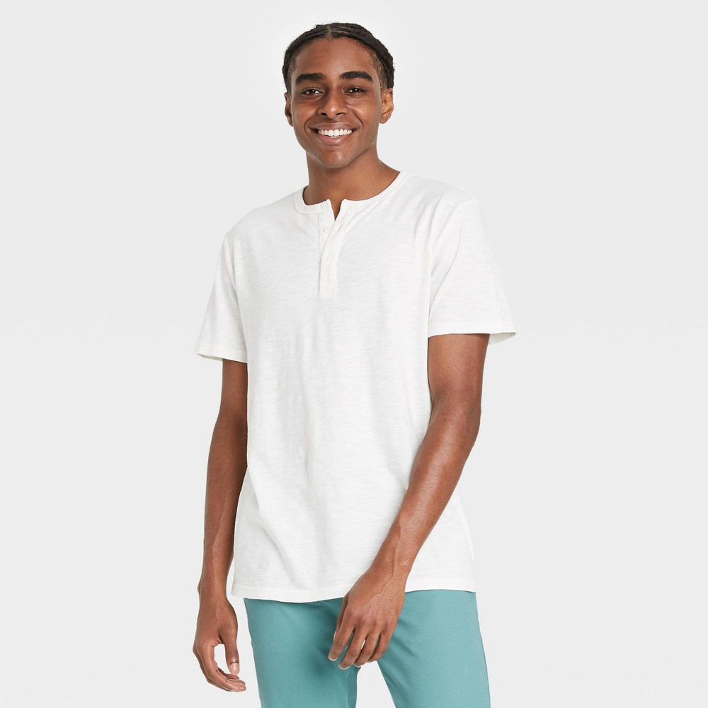 Size XL Men's Relaxed Fit Short Sleeve Henley T-Shirt - Goodfellow & Co White 