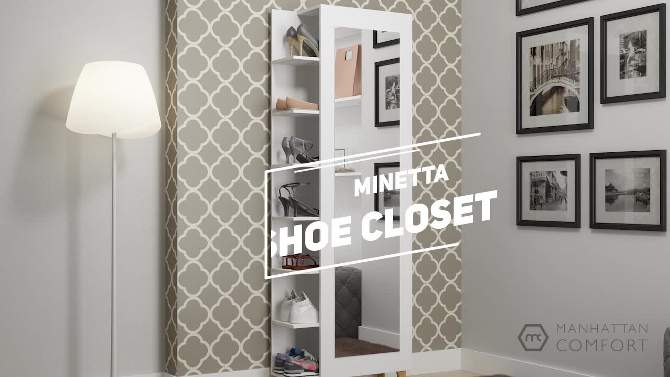 Minetta 14 Pair Mid Century Shoe Closet White - Manhattan Comfort, 2 of 5, play video