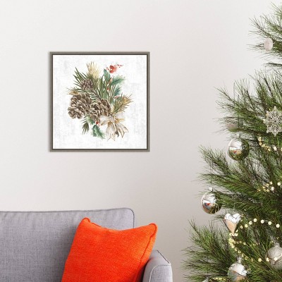 16" x 16" Holiday Pinecone Wreath Canvas Print with Gray Frame