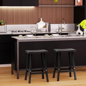 FONTOI 24" / 29" Bar Stools Set of 2 Durable Resin Bar Chairs with Footrest All-Weather for Patio Balcony Kitchen Counter, Black - 1 of 4