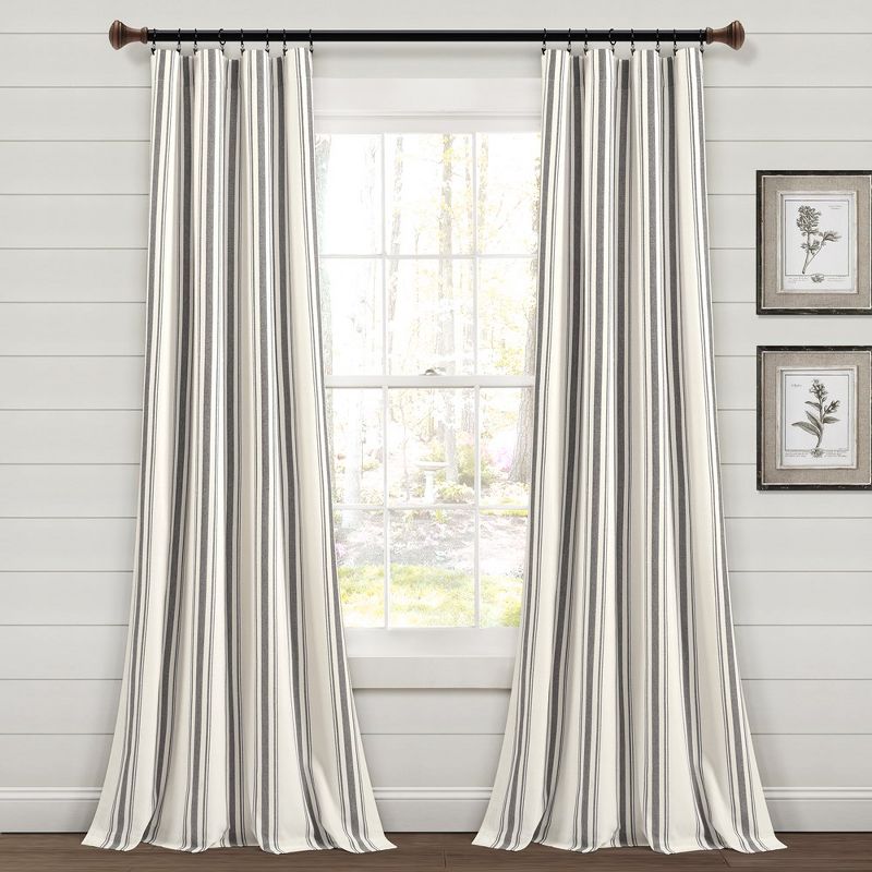 Home Boutique Farmhouse Stripe Yarn Dyed Cotton Window Curtain Panels - Dark Gray - 42 in W X 84 in L - Set of 2, 1 of 2