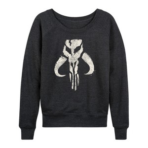 Women's - Star Wars - The Mandalorian Mando Icon Lightweight French Terry Wide Neck Long Sleeve Graphic Shirt - 1 of 4