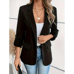 Womens Fall Casual Long Sleeve Suit Jacket Button Solid Color Shirt Business Work Office Blazers Top - 1 of 3