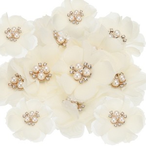 Unique Bargains Rhinestone Pearl Chiffon Flower for DIY Craft Wedding Party 15 Pcs - 1 of 4