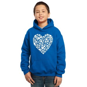 LA Pop Art Boy's Word Art Hooded Sweatshirt - Paw Prints Heart - 1 of 4