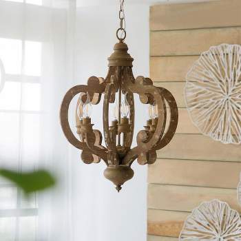 Farmhouse Chandelier, 6-Light Wood Chandelier Pendant Light Fixture with Adjustable Chain for Dining&Living Room, Bulb Not Included-The Pop Home