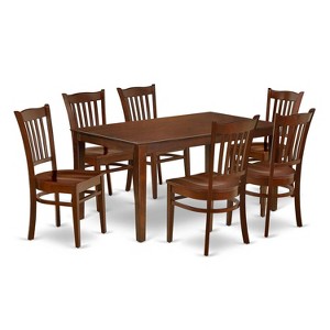 Rectangular Dining Table Set 7Pc 60 Inch Table with 6 Wood Kitchen Chairs - 1 of 4