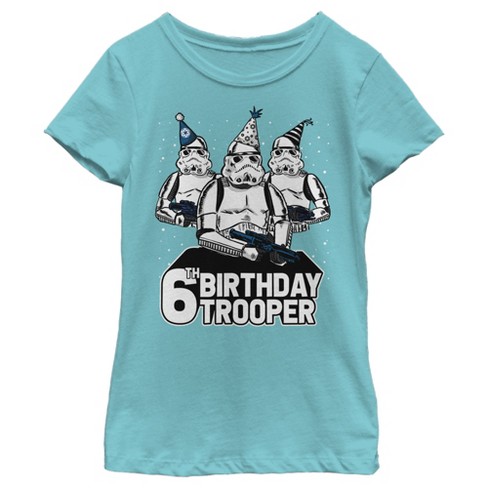 Girl's Star Wars Stormtrooper Party Hats Trio 6th Birthday Trooper T-Shirt  - Tahiti Blue - Large