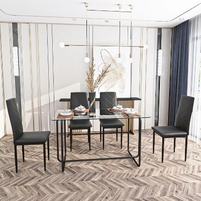 CAVINAS Dining Table Kitchen Table Modern Rectangular Tempered Glass Dining Table