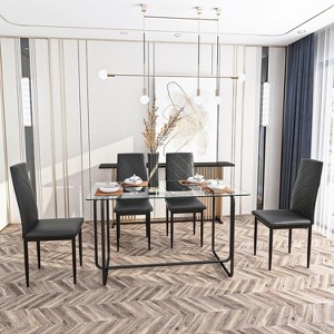 CAVINAS Dining Table Kitchen Table Modern Rectangular Tempered Glass Dining Table - 1 of 4