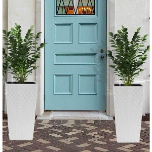 Okak 2 Pack Modern Faux Rattan Square Planter Plastic Large Pot with Auto-Watering System for Home, Garden - 1 of 4