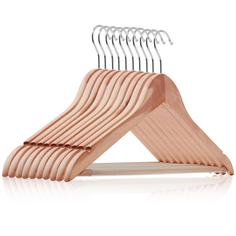 Casafield Red Cedar Wooden Suit Hangers with Smooth Finish, Non-Slip Pant Bar, and Chrome Swivel Hook, 1 of 8