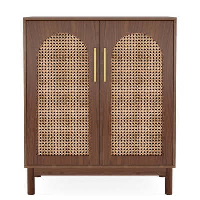 Lirago 59" Sideboard Buffet Set of 2 Accent Rattan Storage Cabinet with Doors Entryway Table for Living Room Dining Room Kitchen Brown