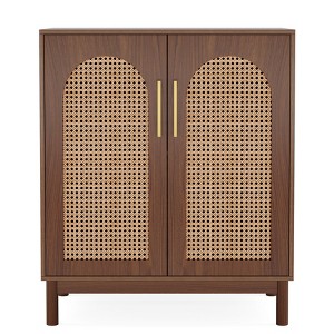 Lirago 59" Sideboard Buffet Set of 2 Accent Rattan Storage Cabinet with Doors Entryway Table for Living Room Dining Room Kitchen Brown - 1 of 3