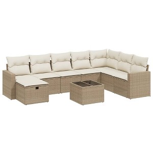 vidaXL Garden Sofa Set Beige Poly Rattan, Steel, Tempered Glass Large - 1 of 4