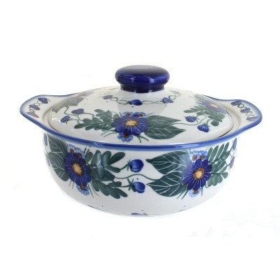 Blue Rose Polish Pottery Forget Me Not Round Covered Baker