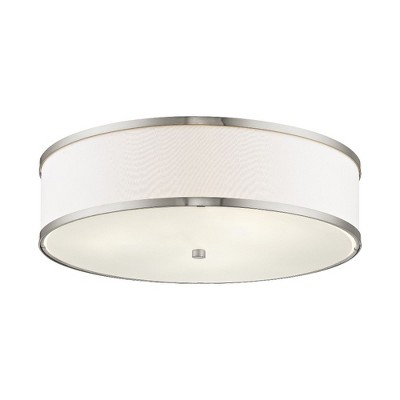 Park Ridge Brushed Nickel 3-Light Semi-Flush Drum Light with White Shade