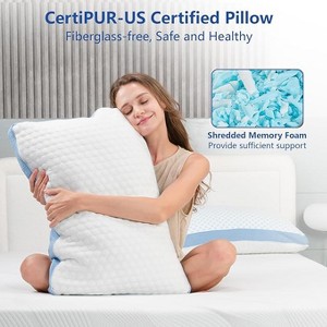 Vipbear memory foam bed pillow, adjustable cooling pillow, luxurious gel bed pillow supports fluffy pillows and washable pillowcases,White - 1 of 4