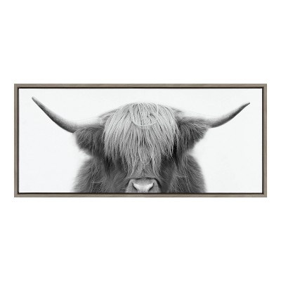 Sylvie Hey Dude Highland Cow by The Creative Bunch Studio Framed Wall Canvas Gray - Kate & Laurel All Things Decor