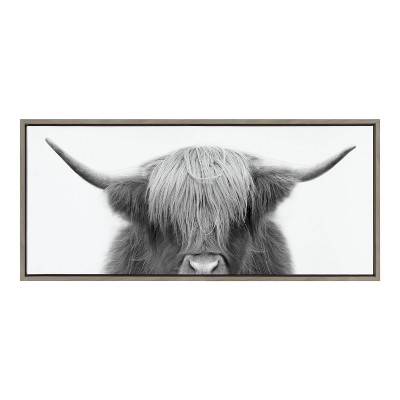 Hey Dude Highland Cow Black and White Framed Canvas Art