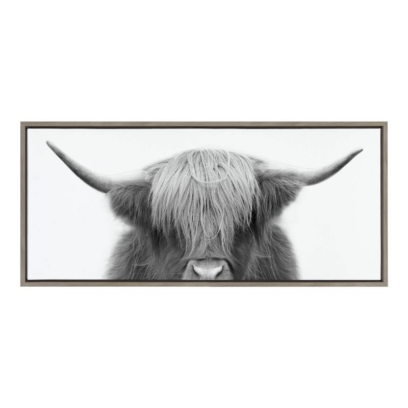 Sylvie Hey Dude Highland Cow by The Creative Bunch Studio Framed Wall Canvas Gray - Kate & Laurel All Things Decor, 1 of 14