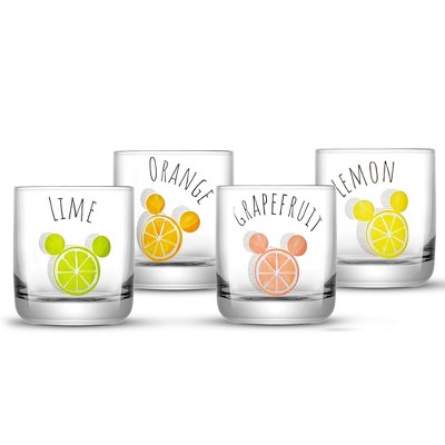 Disney Mickey Mouse Citrus Short Drinking Glass - Set of 4 Double Old Fashion Drinking Glasses - 10 oz