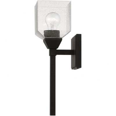 Aragon Black Steel Vanity Light with Seeded Glass Shade