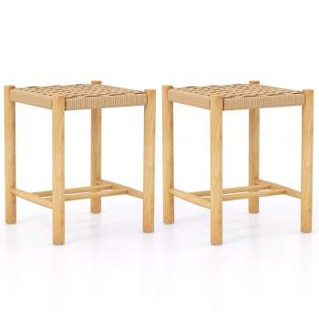 Costway Dining Stool Set of 2/4 18'' Backless with Rubber Wood Frame Woven Paper Seat Kitchen