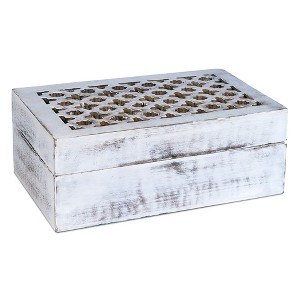 Mela Artisans Trellis Handcrafted Box in Distressed White Finish - Large - 1 of 4
