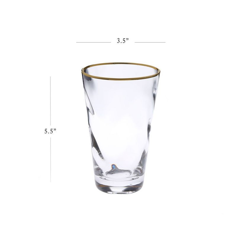 Classic Touch Set of 6 Pebble Glass Glass Water Tumblers with Gold Rim, 3 of 4
