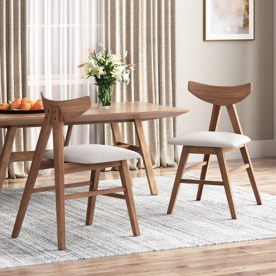 Upholstered Dining Chairs Set of 2, Modern Dining Room Chair with Wood Legs,Dining Chair for Living Room, Beige-Christopher Knight Home